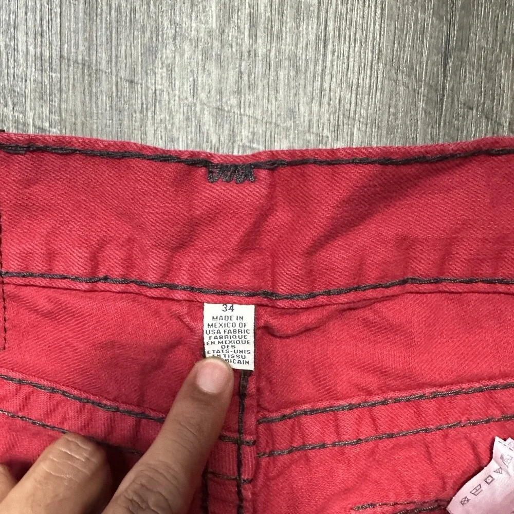 True Religion Men's  Red Ricky Super T Jeans Mb3 Thick‎ Stitch Semetary Keef